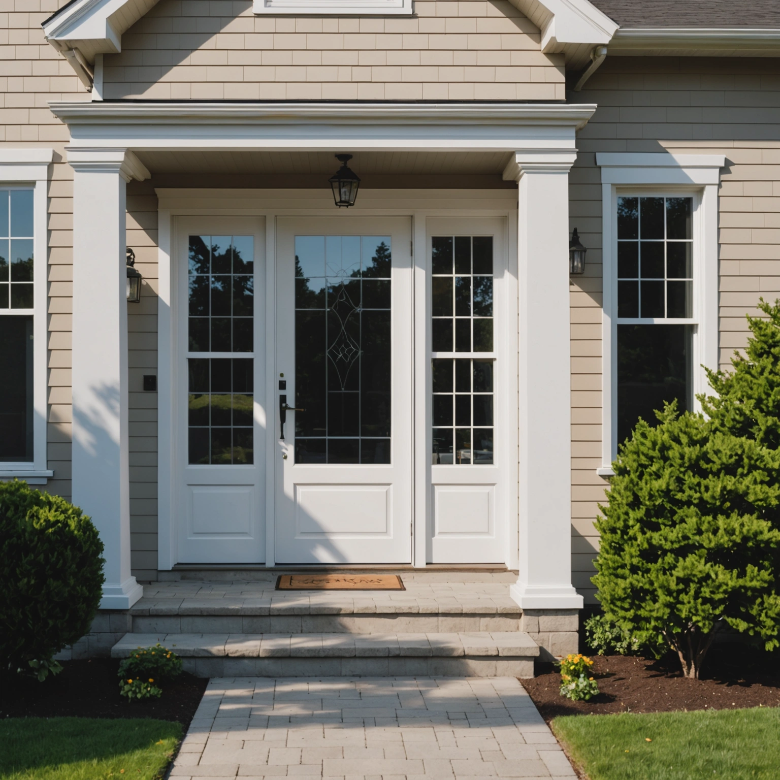 Residential home with boxed windows and doors ready for installation