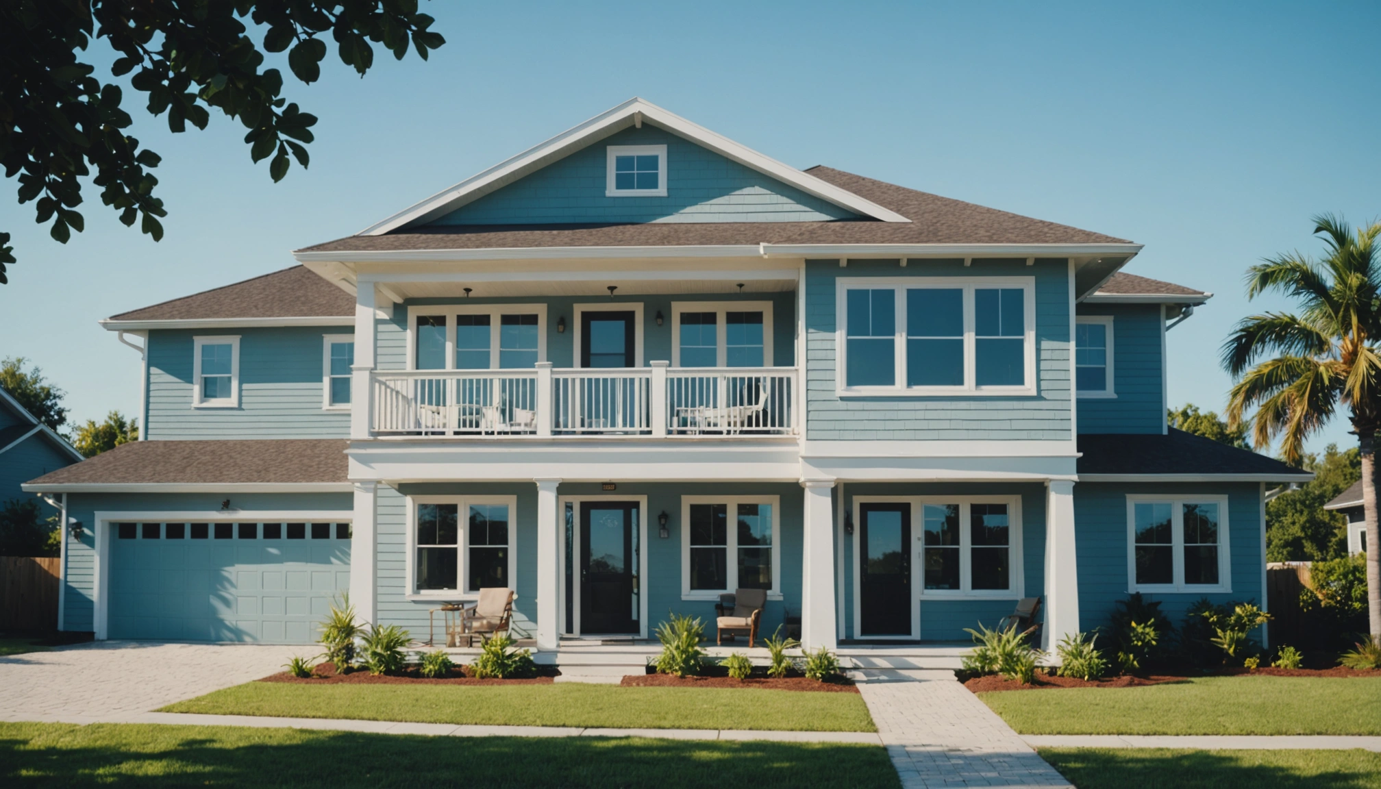Nokomis coastal style home with light exterior and modern windows in daylight