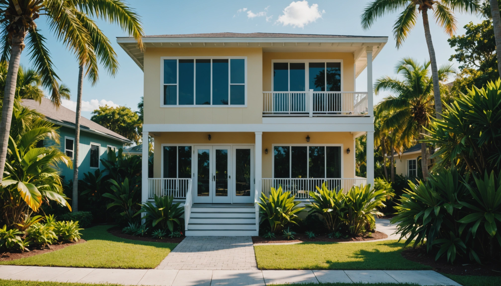 Siesta Key home with impact windows and tropical landscaping near the beach