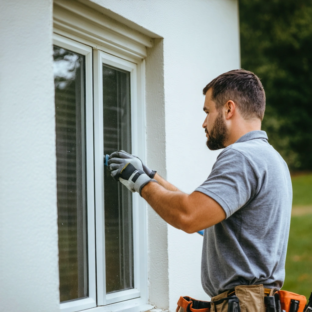 Professional installer measuring a window for installation in a Bradenton home Professional installer measuring a window for installation in a Bradenton home