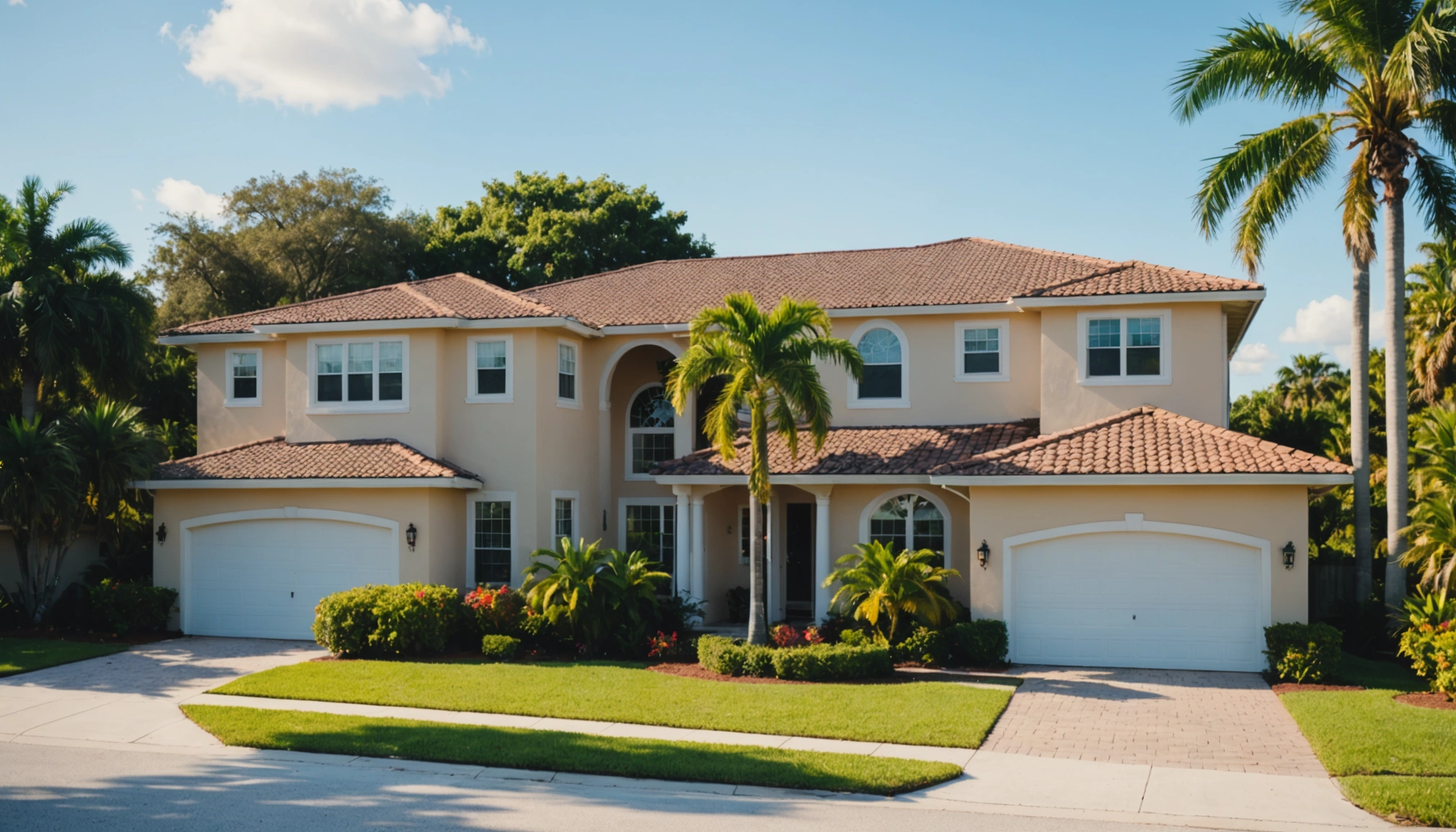Venice Florida home with large windows and tropical landscaping