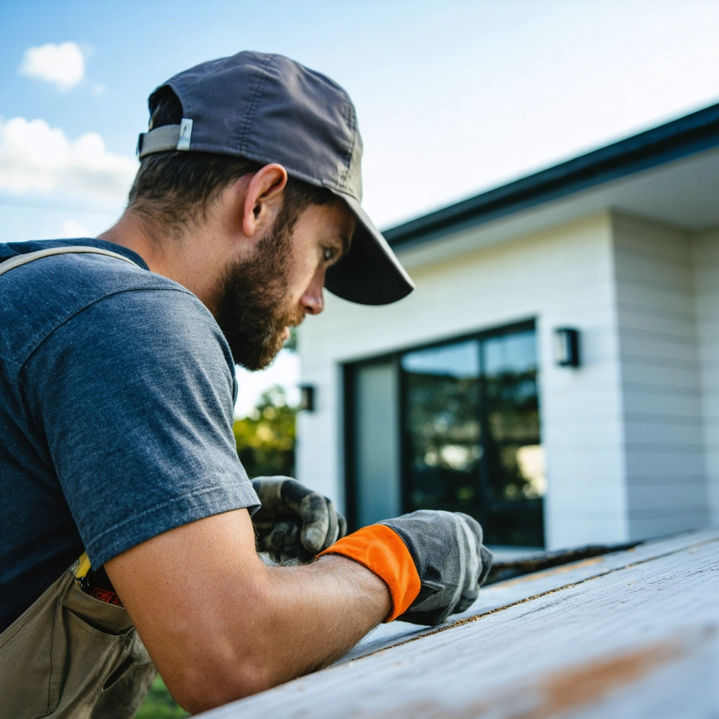 Residential installer working on a North Port home exterior
