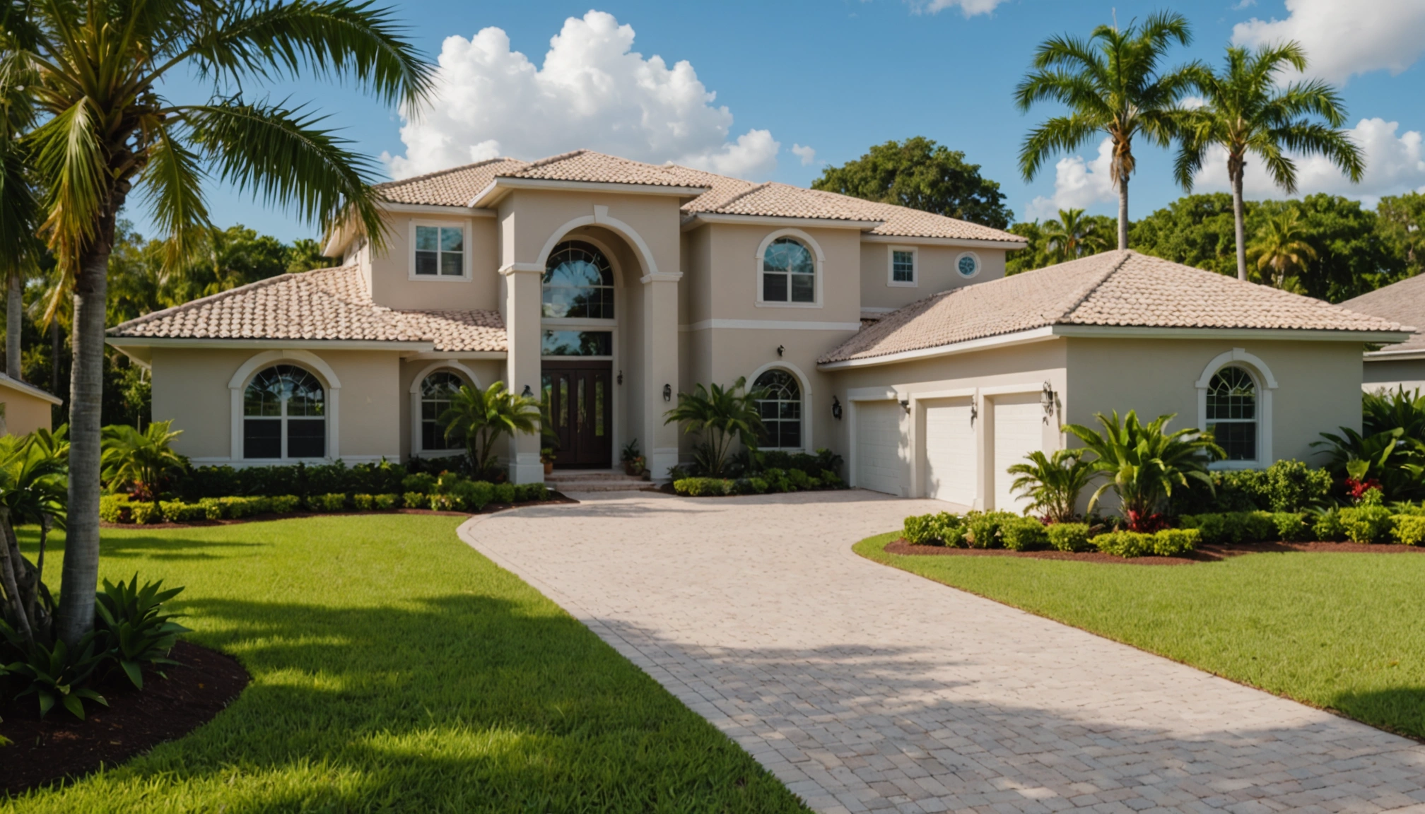 Luxurious Bonita Springs home with large windows and lush landscaping