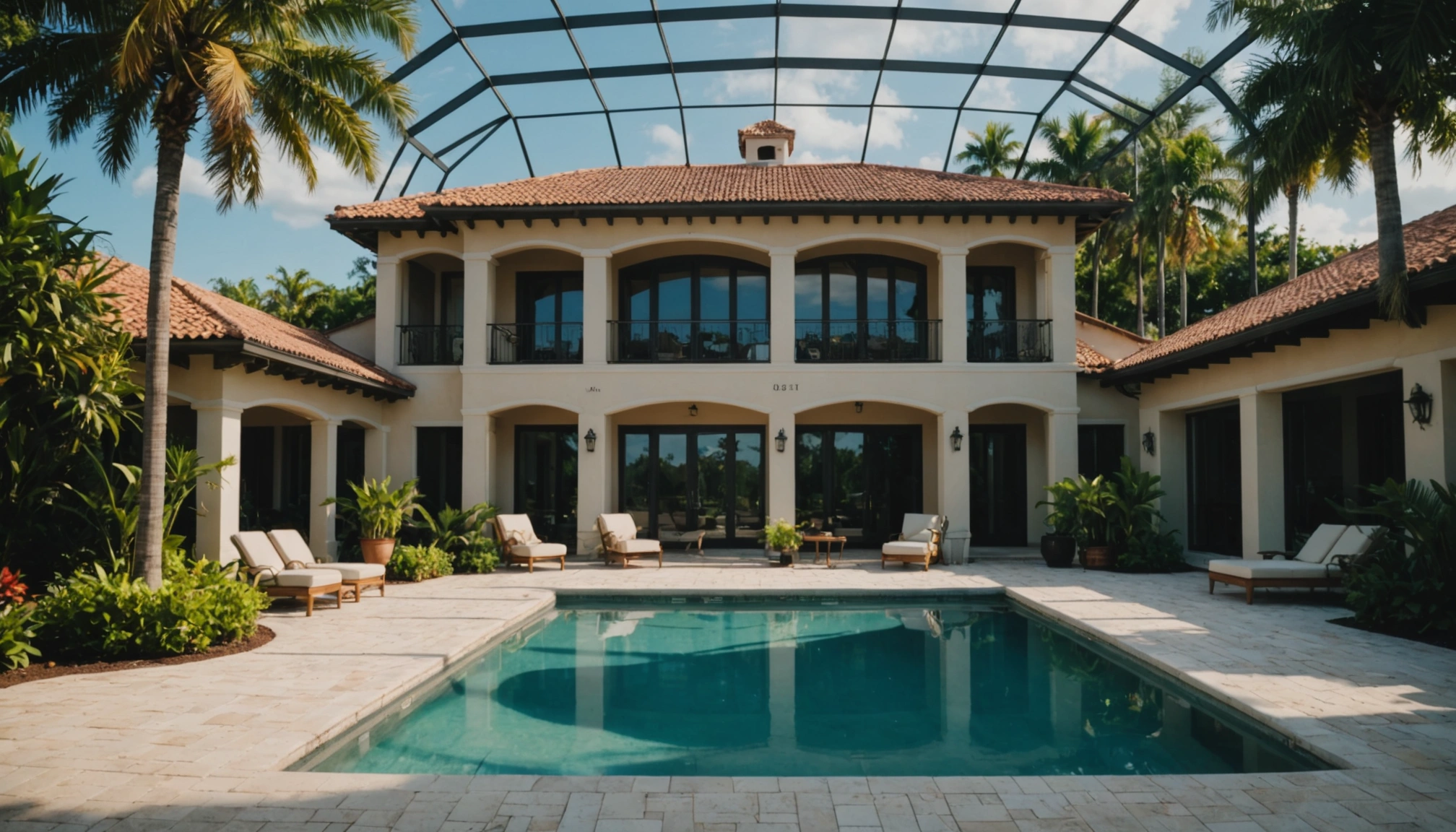 Luxury home in Naples with clean architecture and tropical surroundings