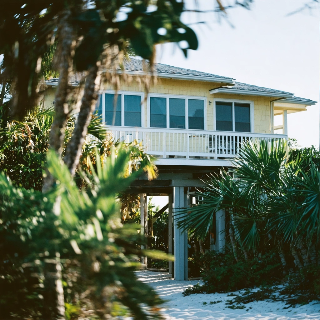 Siesta Key home with impact windows and tropical landscaping near the beach