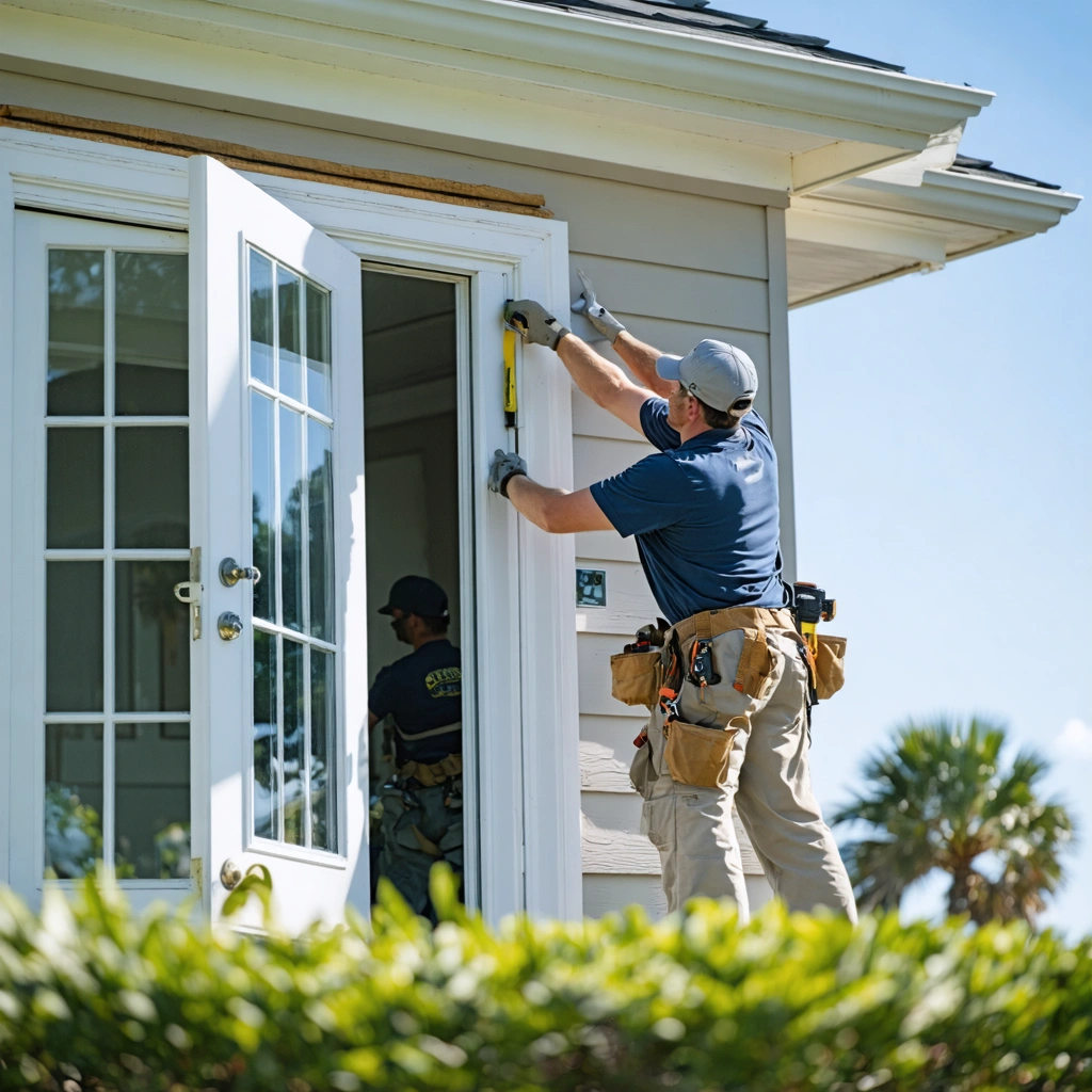 Professional team installing a residential window in a Florida home