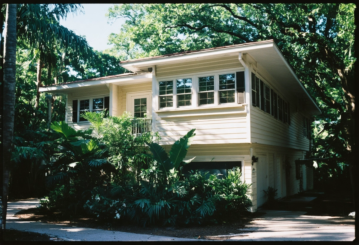A Florida home with newly installed energy-efficient windows, surrounded by lush greenery. The windows are