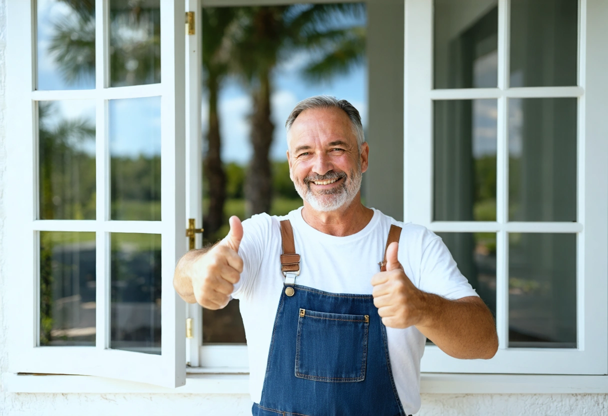 Homeowners discussing impact windows with professional, engaged and informative atmosphere