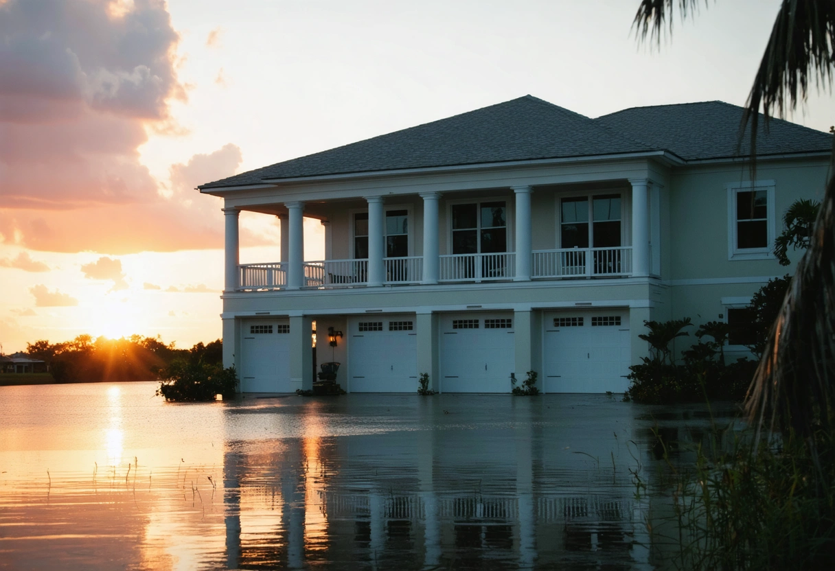 A Florida home with newly installed hurricane shutters and impact-resistant windows. The setting is calm,