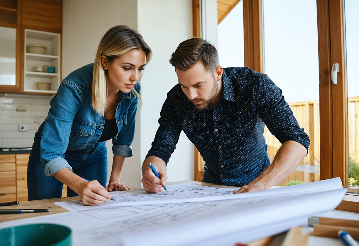 Homeowner and installer reviewing window plans, focused on trust and communication.
