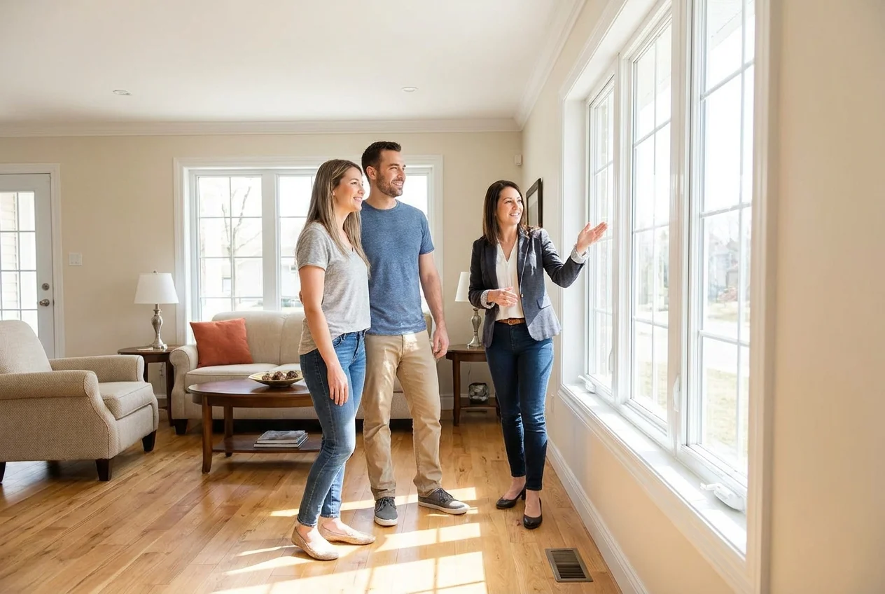 A modern home with professionally installed windows, sunlight streaming in, showcasing elegance and increased property