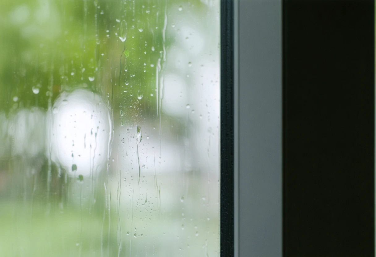 Close-up of energy-efficient window detail with recycled-frame profile.