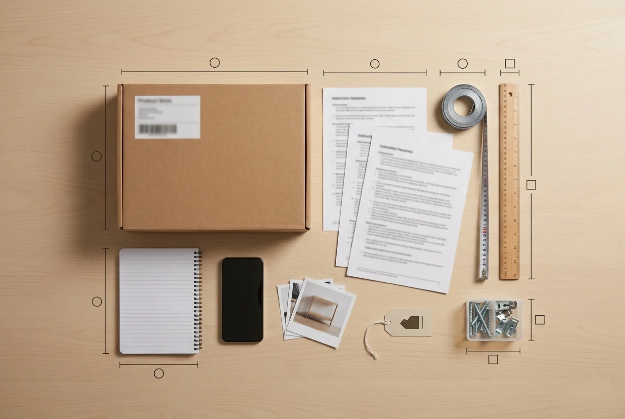 Strategy review scene at an over-the-table angle in a clean Florida home office or dining