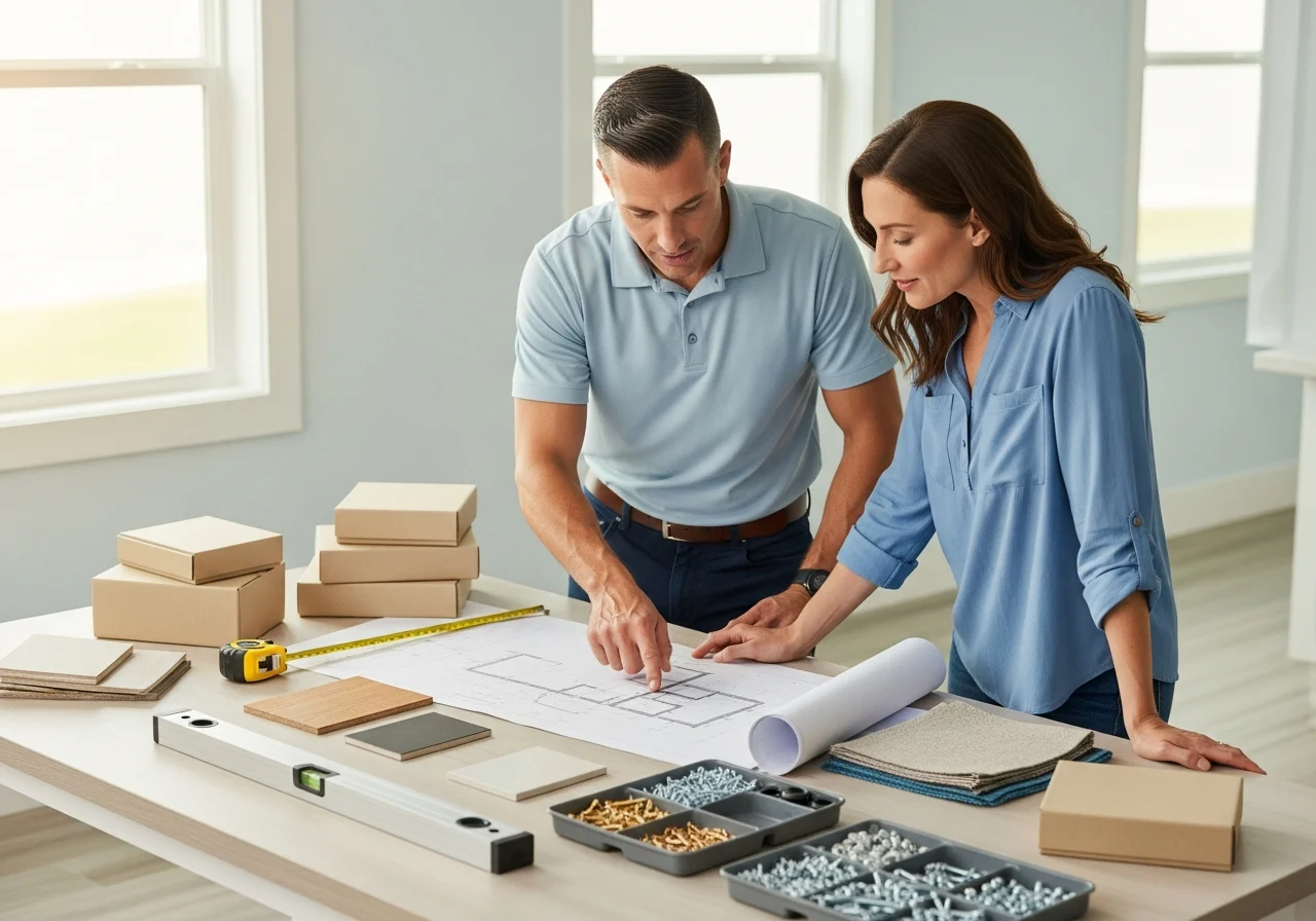 Installer and homeowner reviewing an installation plan