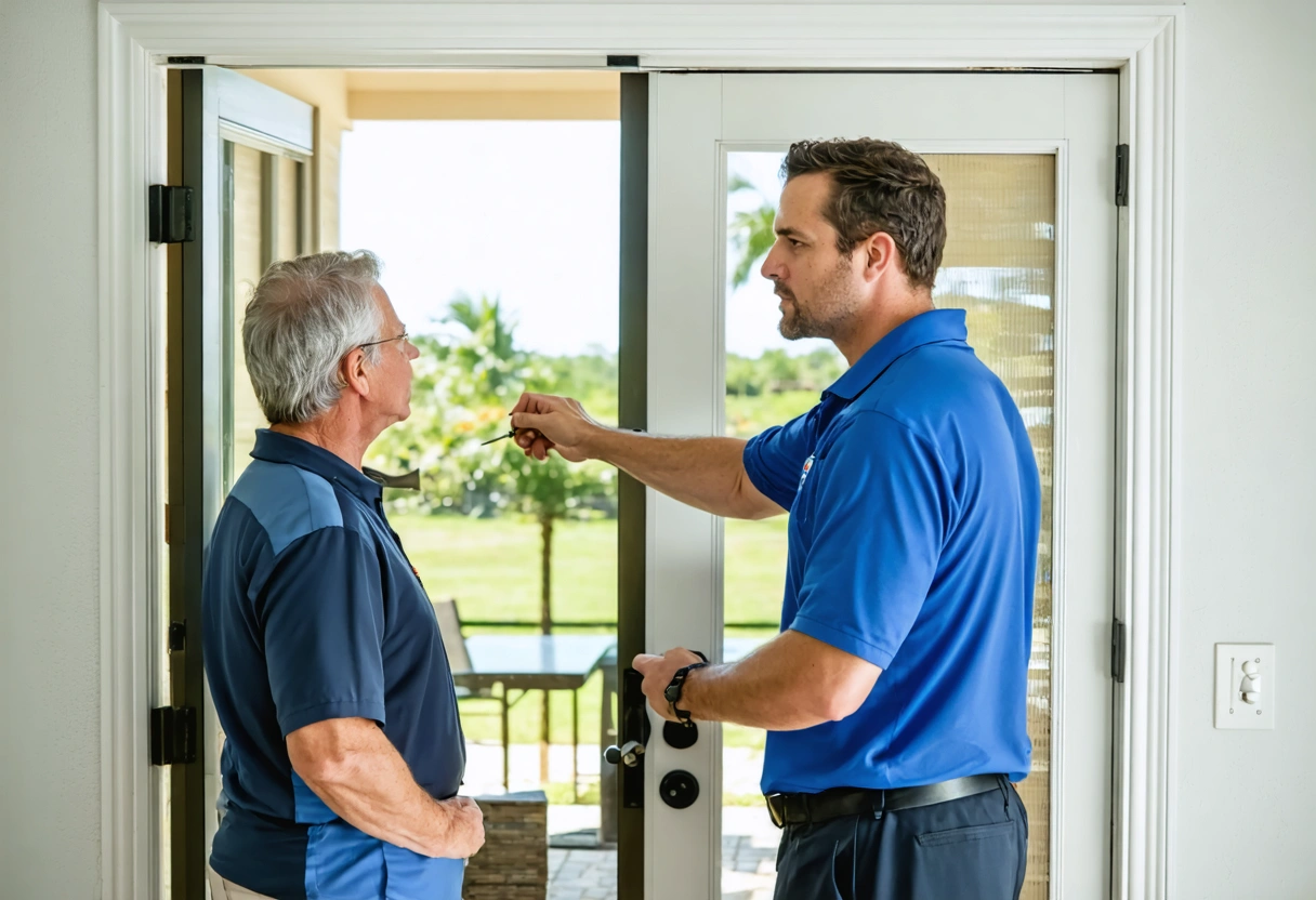 Sliding glass door aligned evenly within a level frame