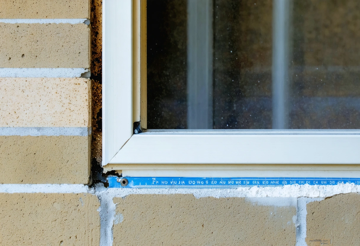 Gloved installer checks anchors and seals on an impact-window frame